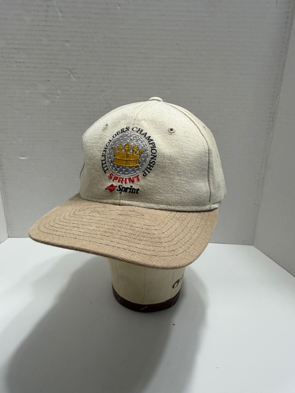 Sprint Championship Embroidered Crown Golf Hat in Cream and Tan Autographed